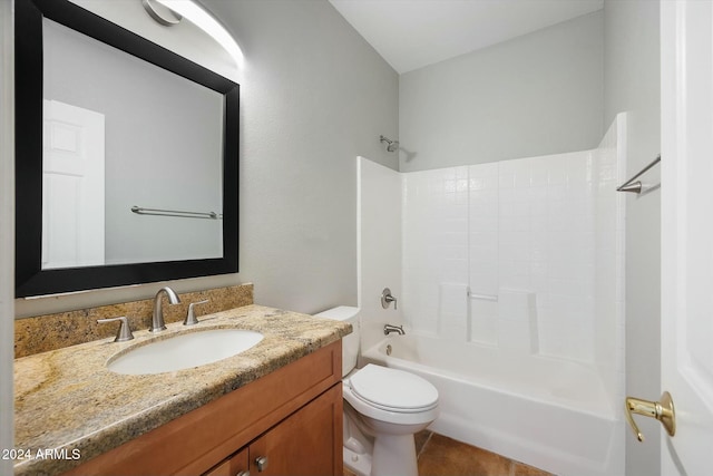 full bathroom featuring tile patterned flooring, vanity, toilet, and shower / washtub combination