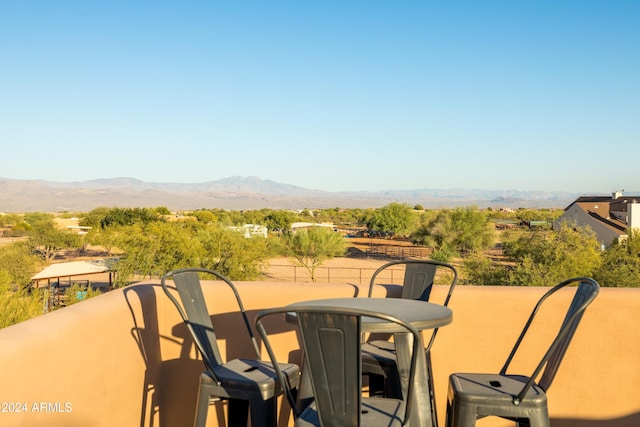 view of patio featuring a mountain view