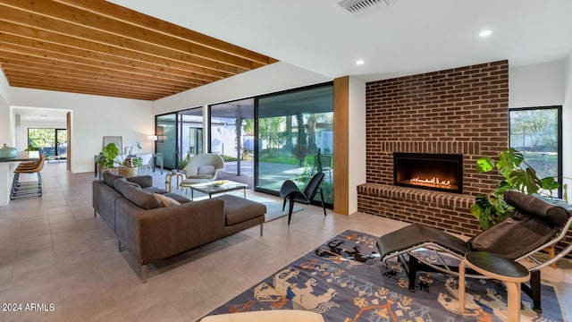 living room featuring a fireplace