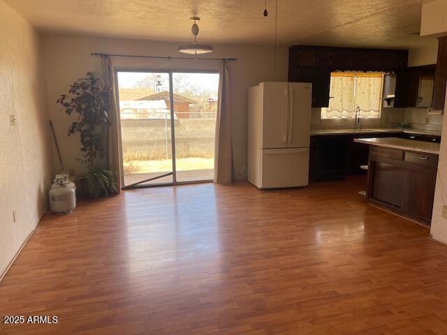 1010 N Florida Ave, Douglas, AZ 85607 - kitchen with freestanding refrigerator, light wood-type flooring, a sink, and light countertops