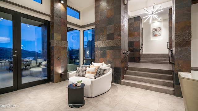 1805 E Rocky Slope Dr, Phoenix, AZ 85048 - interior space featuring a freestanding tub, a towering ceiling, and french doors