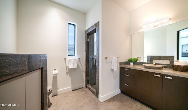 1805 E Rocky Slope Dr, Phoenix, AZ 85048 - bathroom with baseboards, a shower stall, vanity, and toilet