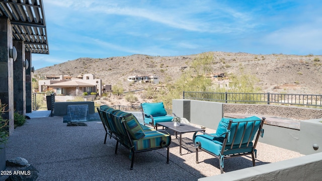 1805 E Rocky Slope Dr, Phoenix, AZ 85048 - view of patio / terrace with a mountain view, an outdoor hangout area, and fence