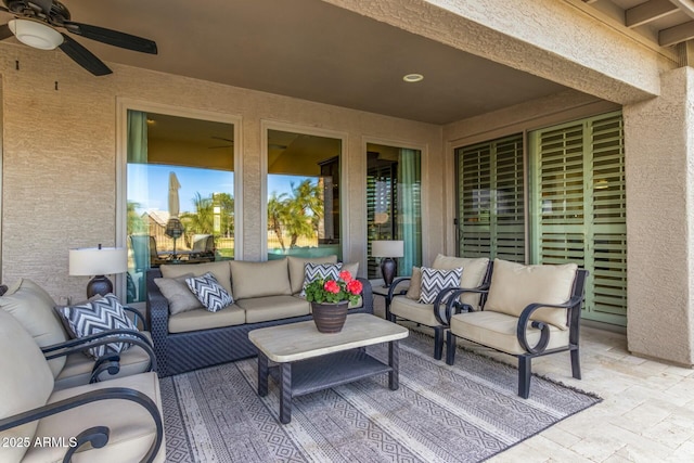 view of patio / terrace featuring ceiling fan and outdoor lounge area