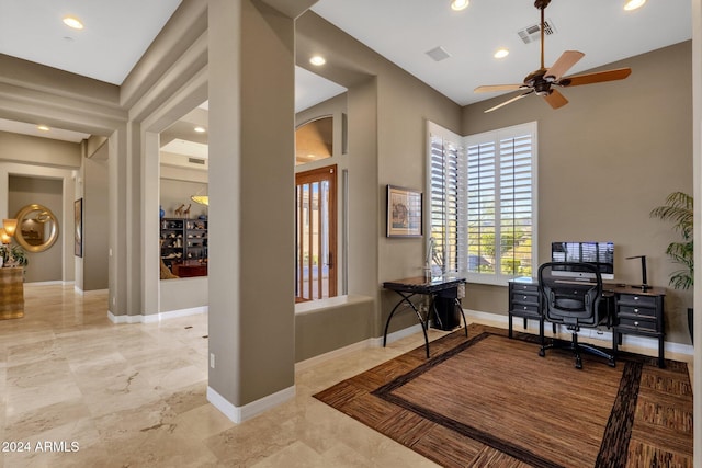 office area with ceiling fan