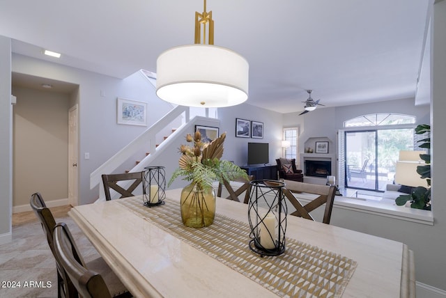 dining area featuring ceiling fan