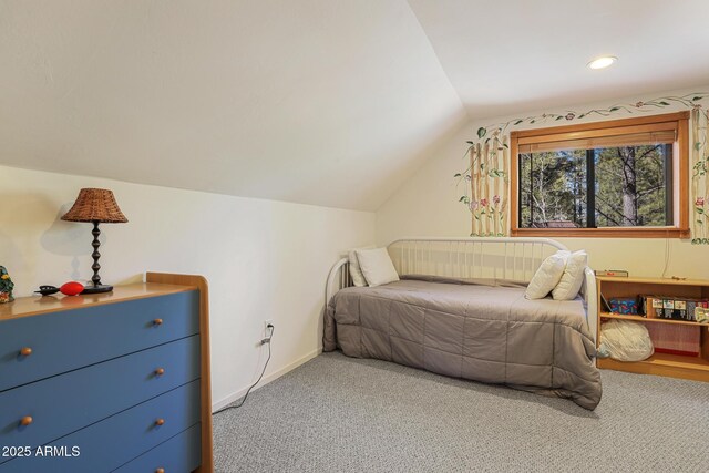 583 Reata Pass, Happy Jack, AZ 86024 - bedroom with baseboards, vaulted ceiling, and carpet floors
