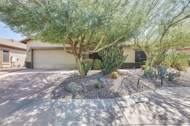 obstructed view of property with a garage