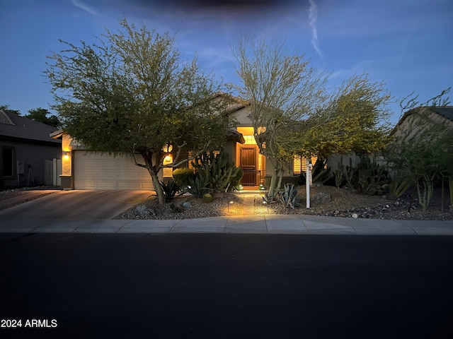 view of property hidden behind natural elements with a garage