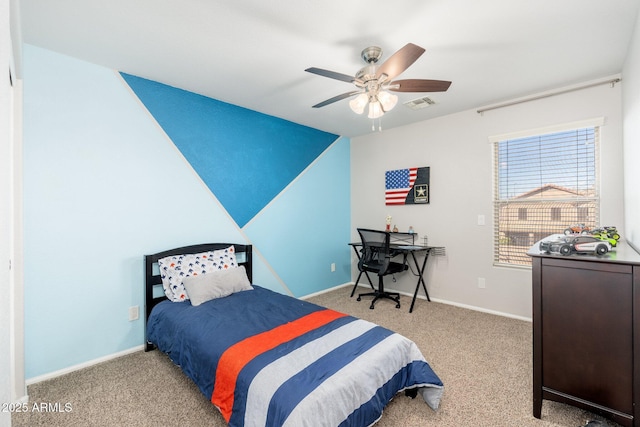 bedroom featuring carpet flooring and ceiling fan