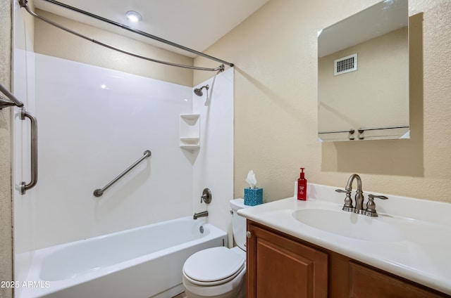 full bathroom with shower / bathtub combination, toilet, and vanity