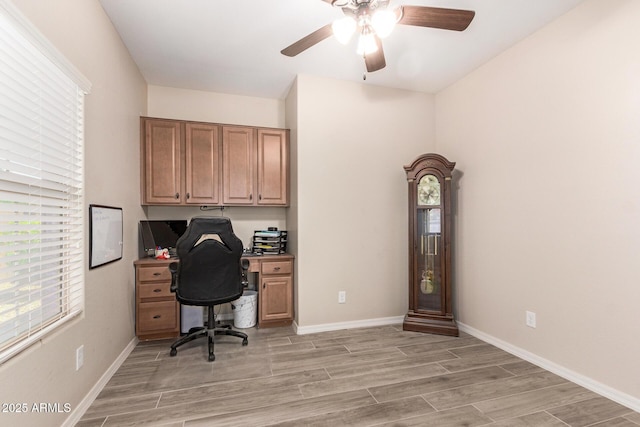 1410 W Popcorn Tree Ave, Queen Creek, AZ 85140 - office with ceiling fan, light wood-type flooring, and baseboards