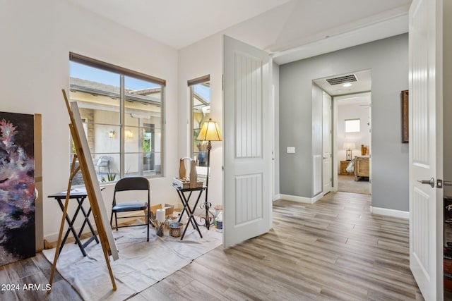 interior space with light hardwood / wood-style flooring