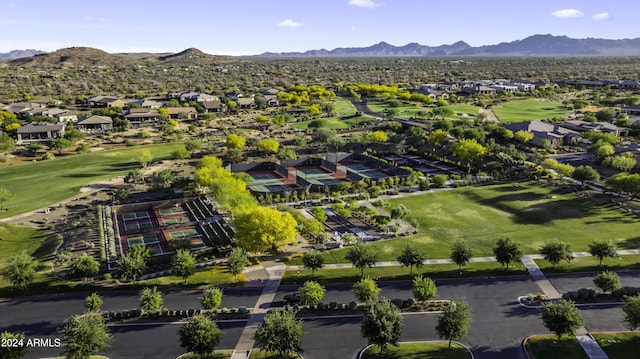 birds eye view of property featuring a mountain view