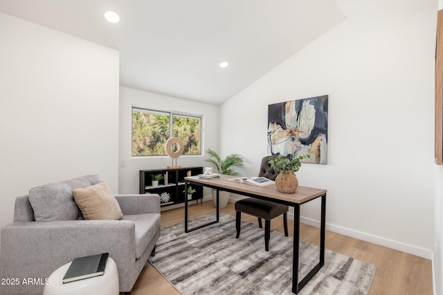 7223 N 14th St, Phoenix, AZ 85020 - office with lofted ceiling, light wood-style flooring, baseboards, and recessed lighting
