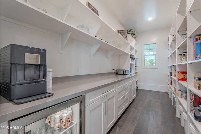 kitchen with white cabinetry and dark wood-type flooring