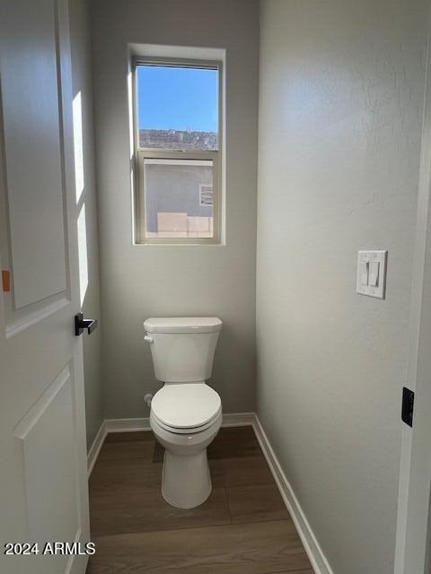 bathroom featuring hardwood / wood-style flooring and toilet