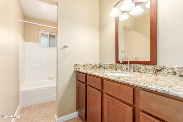 bathroom featuring vanity, tile patterned floors, and  shower combination