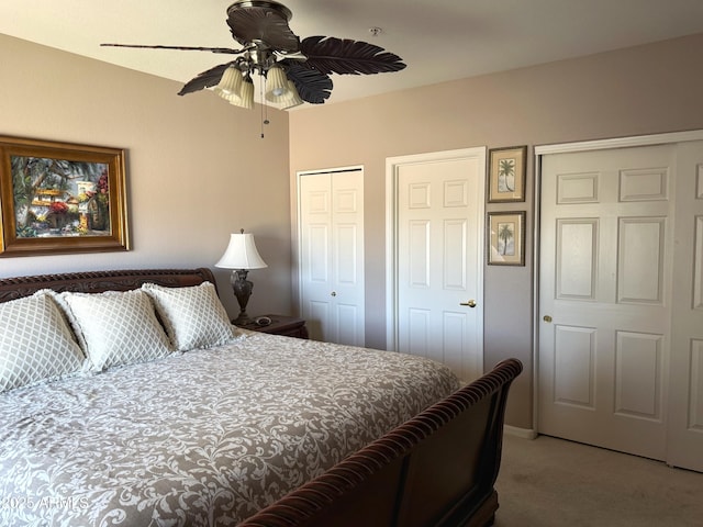 6535 E Superstition Springs Blvd Unit 217, Mesa, AZ 85206 - bedroom featuring carpet floors, multiple closets, and ceiling fan