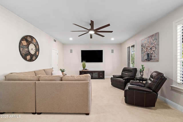 3665 S Jojoba Way, Chandler, AZ 85248 - carpeted living room with ceiling fan, recessed lighting, and baseboards