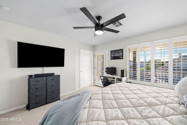 3665 S Jojoba Way, Chandler, AZ 85248 - bedroom with carpet flooring, baseboards, a ceiling fan, access to exterior, and an office area
