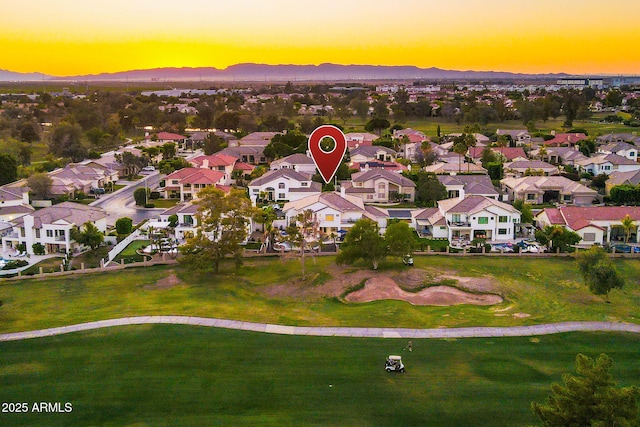 3665 S Jojoba Way, Chandler, AZ 85248 - aerial view at dusk of a mountain view, a residential view, and view of golf course