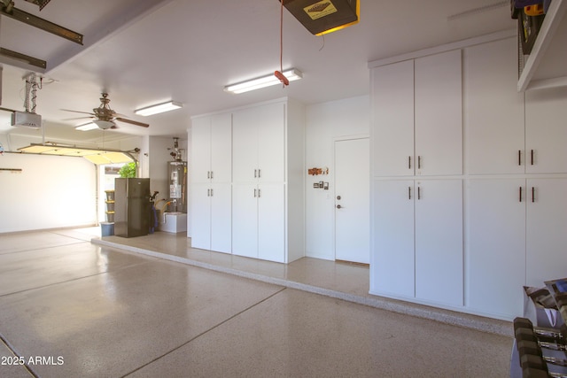 3665 S Jojoba Way, Chandler, AZ 85248 - garage with water heater, a garage door opener, and ceiling fan