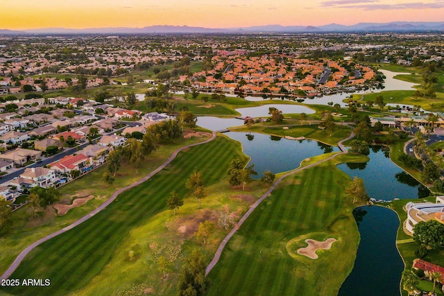 3665 S Jojoba Way, Chandler, AZ 85248 - aerial view at dusk of a residential view, view of golf course, and a water and mountain view