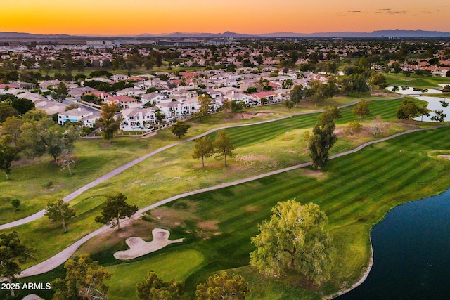 3665 S Jojoba Way, Chandler, AZ 85248 - aerial overview of property's location featuring a water and mountain view, a local golf course, and nearby suburban area