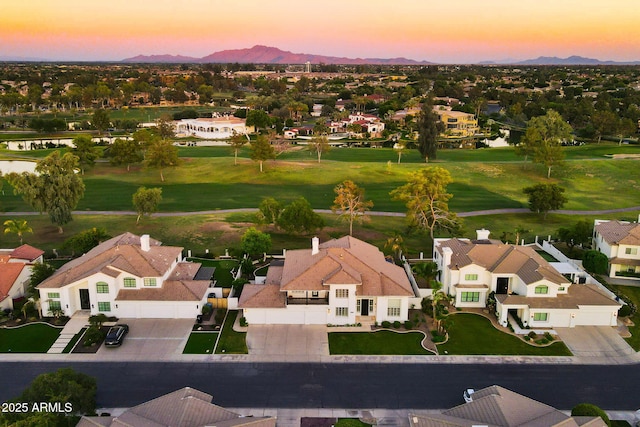 3665 S Jojoba Way, Chandler, AZ 85248 - aerial view at dusk of a residential view, a water and mountain view, and golf course view