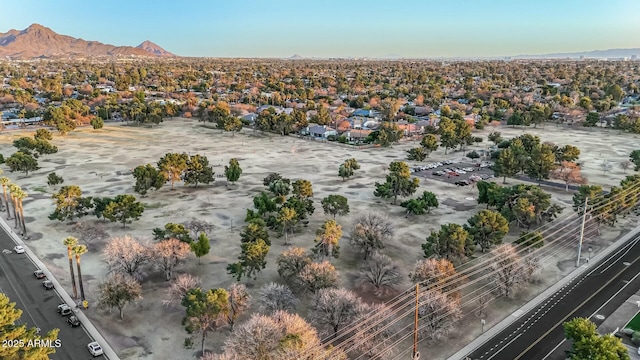 drone / aerial view featuring a mountain view