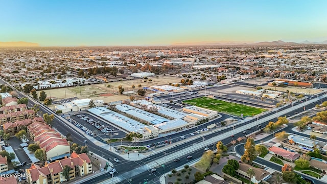 view of aerial view at dusk