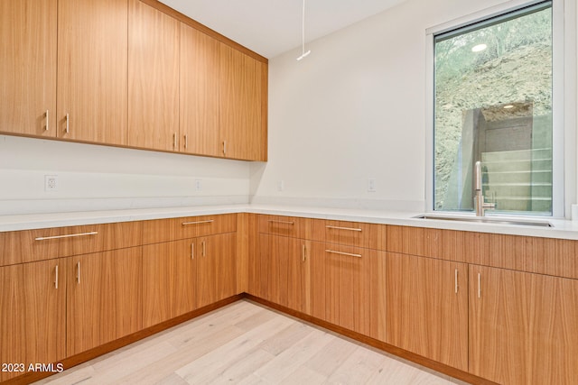 interior space with sink and light hardwood / wood-style floors