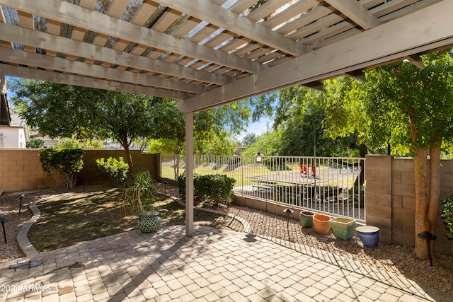 view of patio / terrace featuring a pergola