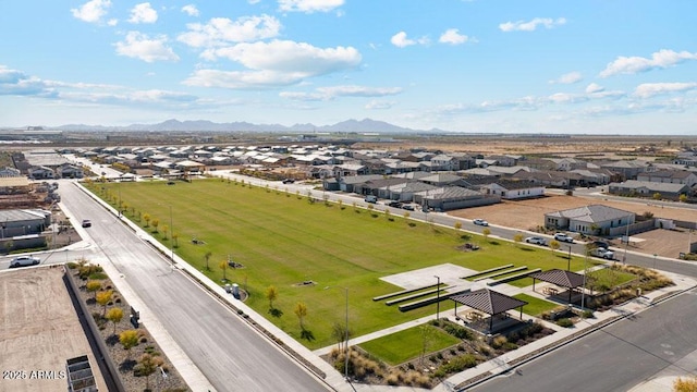 aerial view of residential area with a mountainous background