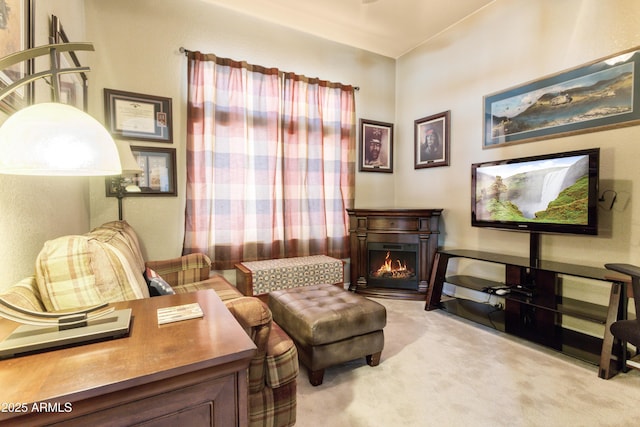 2675 Tarina Way, Sierra Vista, AZ 85650 - living area with carpet flooring and a lit fireplace
