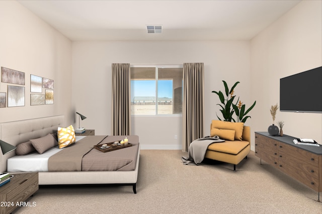 bedroom with carpet, visible vents, and baseboards