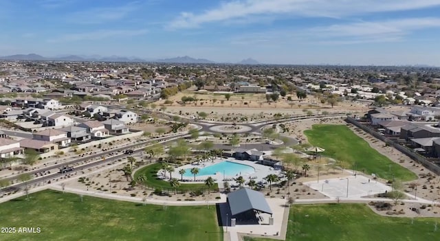 aerial view featuring a residential view and a mountain view