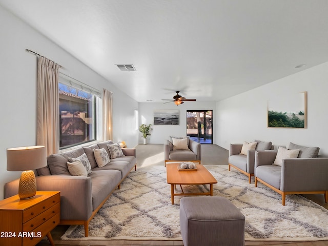 living room with ceiling fan