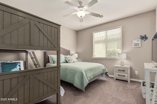 1078 W Redwood Ave, Queen Creek, AZ 85140 - carpeted bedroom with baseboards, visible vents, and a ceiling fan