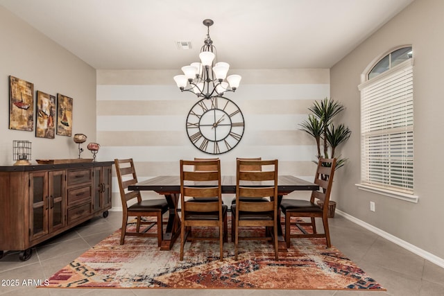 1078 W Redwood Ave, Queen Creek, AZ 85140 - tiled dining area featuring baseboards, a chandelier, and visible vents