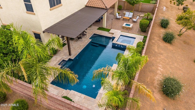 view from above of property with a pool