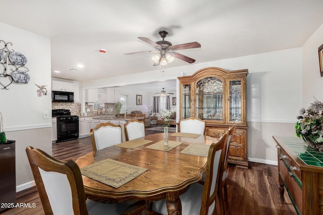 2419 E Billings St, Mesa, AZ 85213 - dining space with dark wood-type flooring, a ceiling fan, baseboards, and recessed lighting