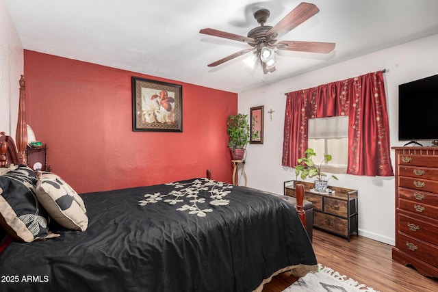2419 E Billings St, Mesa, AZ 85213 - bedroom with wood finished floors, ceiling fan, and a textured wall