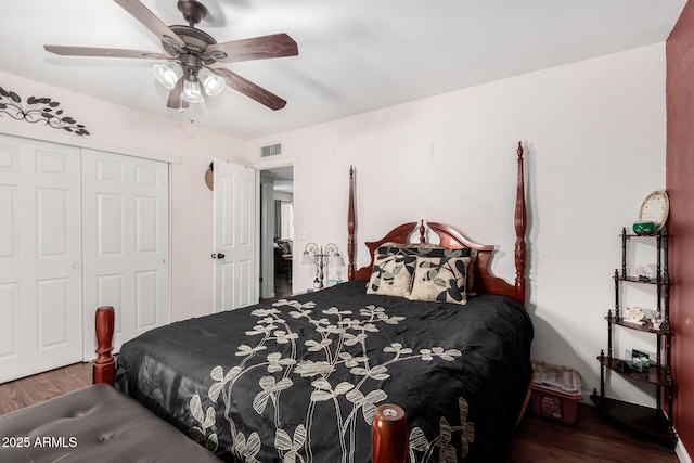 2419 E Billings St, Mesa, AZ 85213 - bedroom with wood finished floors, a closet, and a ceiling fan