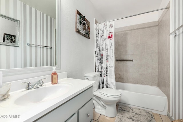 2419 E Billings St, Mesa, AZ 85213 - bathroom featuring vanity, toilet, shower / bath combination with curtain, and tile patterned flooring
