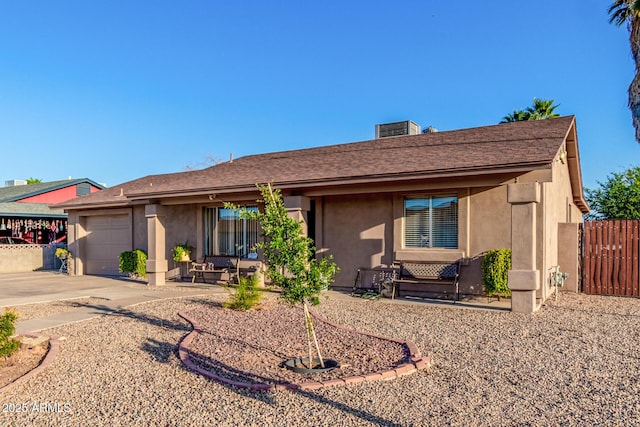 2419 E Billings St, Mesa, AZ 85213 - ranch-style house featuring stucco siding, a garage, concrete driveway, a shingled roof, and central AC