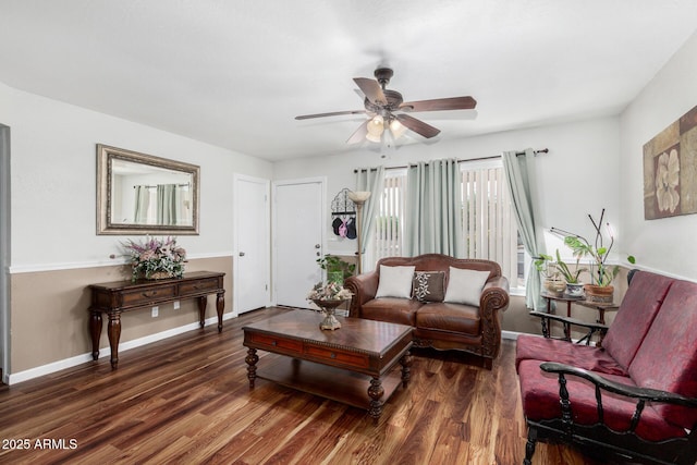 2419 E Billings St, Mesa, AZ 85213 - living area with ceiling fan, wood finished floors, and baseboards