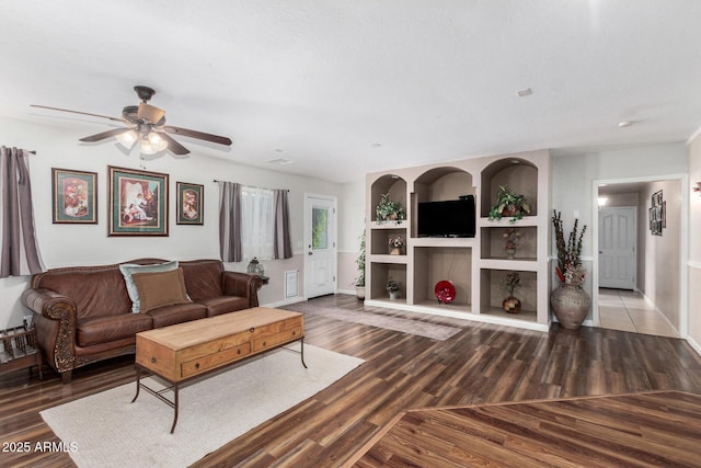 2419 E Billings St, Mesa, AZ 85213 - living area with wood finished floors, a ceiling fan, and baseboards