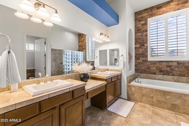 10417 N 180th Dr, Waddell, AZ 85355 - bathroom with tile patterned flooring, a garden tub, plenty of natural light, and vanity